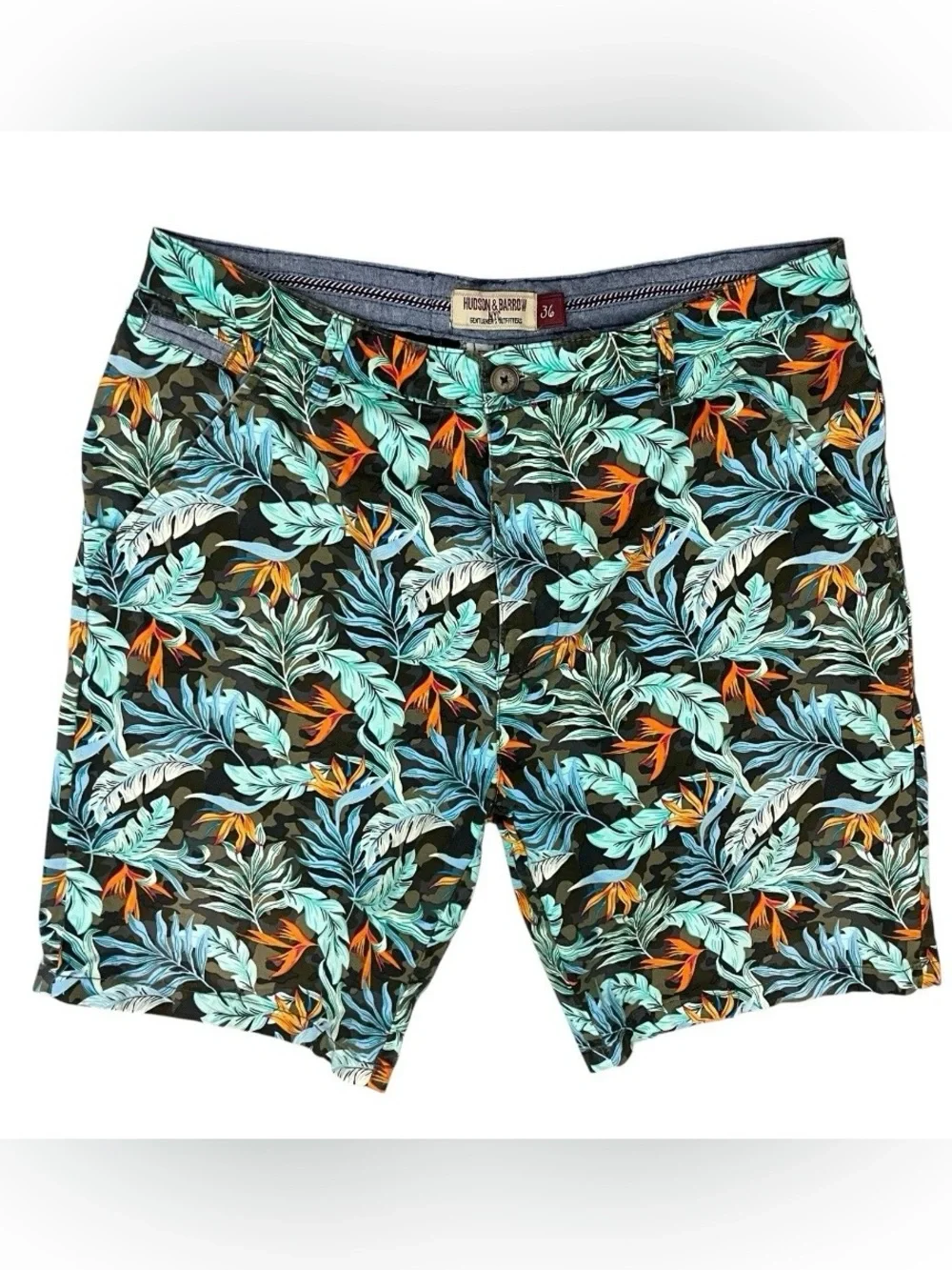 Hudson & Barrow Shorts Men’s Stretch Paradise Tropical Flat Front Sz 36x8